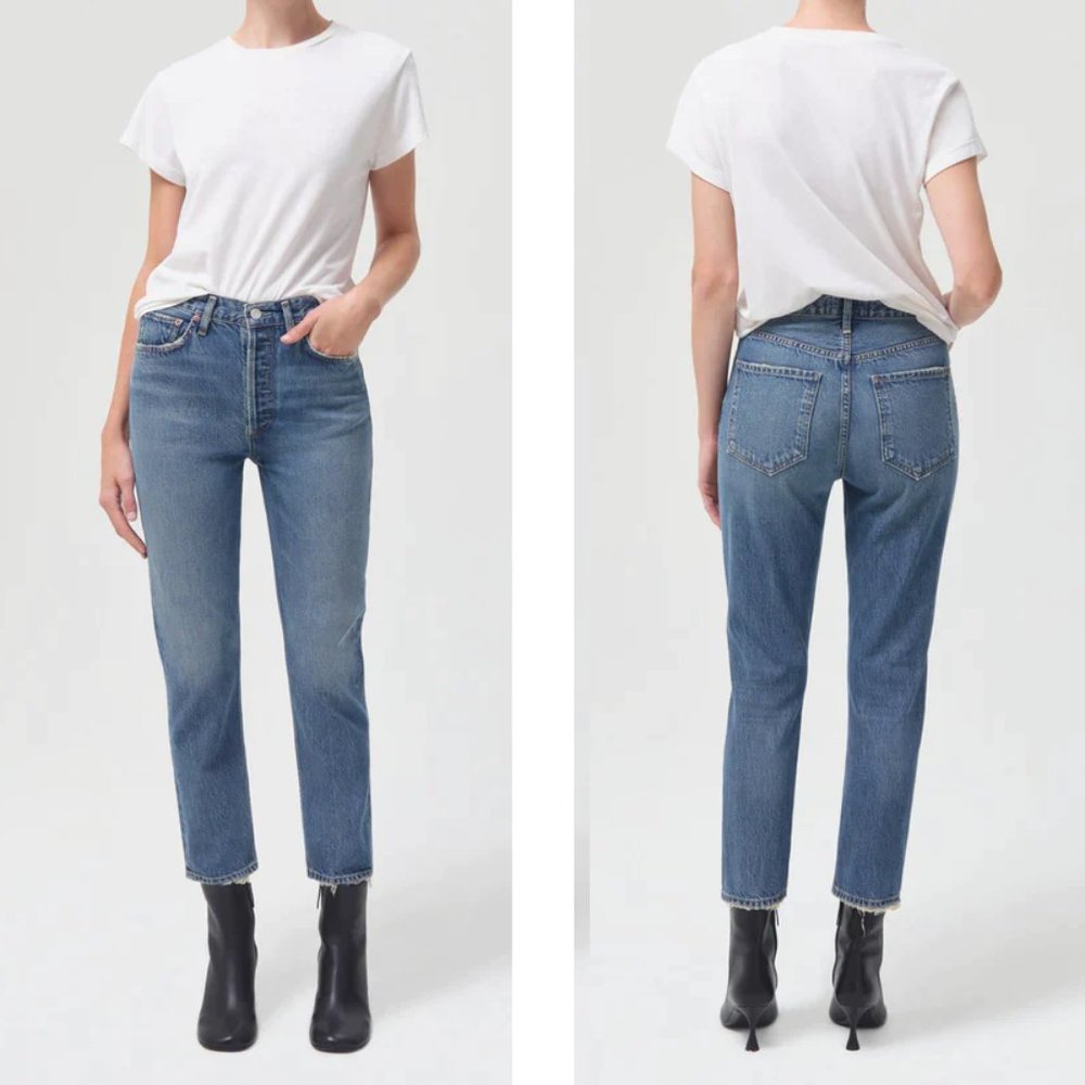Agolde Riley High Rise Straight Crop Jeans in Collective Vintage Blue - Size 25